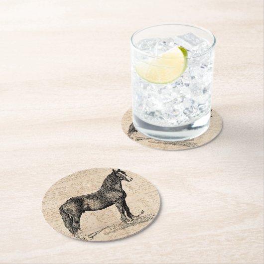 Pferd mit Skriptpapier Runder Pappuntersetzer (Vor Ort)