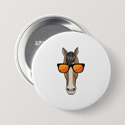 Pferd mit Sonnenbrille Button (Vorne & Hinten)