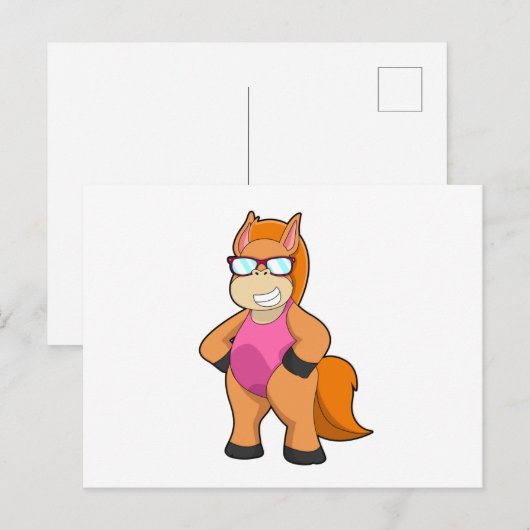 Pferd mit Sonnenbrille Postkarte (Vorne/Hinten)