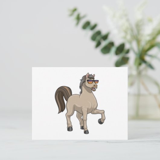 Pferd mit Sonnenbrille Postkarte (Stehend Vorderseite)