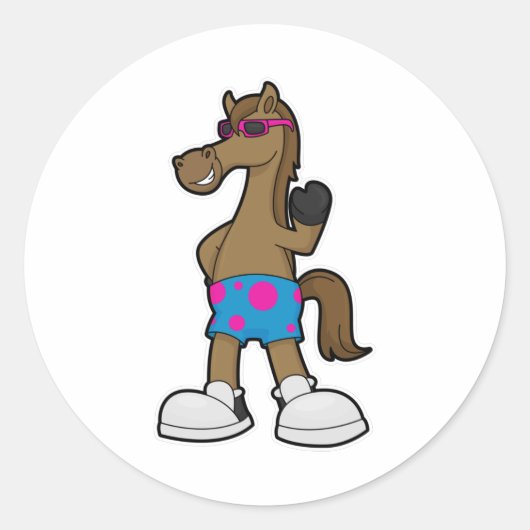 Pferd mit Sonnenbrille Runder Aufkleber (Vorderseite)