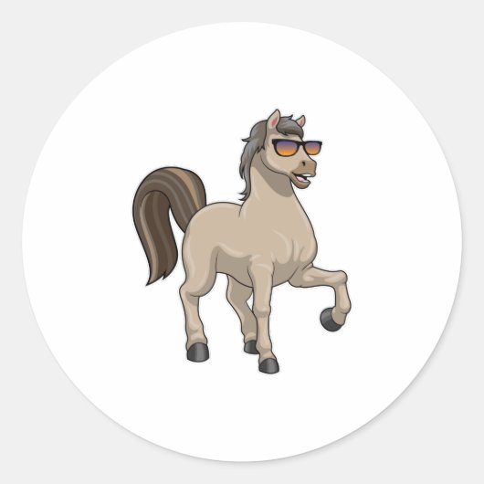 Pferd mit Sonnenbrille Runder Aufkleber (Vorderseite)