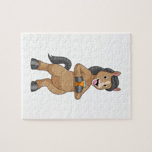 Pferd mit Tasse von Orangensaft Puzzle (Horizontal)