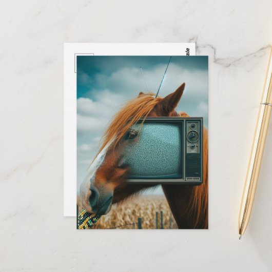 Pferd mit Vintagem TV-Gesicht Postkarte (Vorderseite/Rückseite Beispiel)