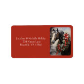 Pferd mit Weihnachtsansprache im Winter Kranz Adressaufkleber (Vorne)
