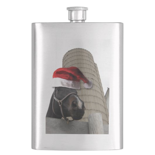 Pferd mit Weihnachtsmannmütze Flachmann (Vorderseite)