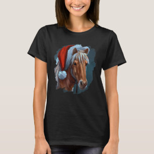 Pferd mit Weihnachtsmannmütze Reiten T-Shirt