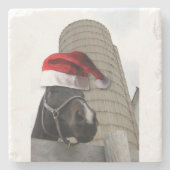 Pferd mit Weihnachtsmannmütze Steinuntersetzer (Vorderseite)