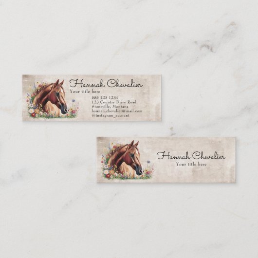 Pferd mit Wildblume, Landreiter Mini Visitenkarte (Vorne/Hinten)