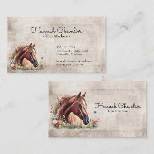 Pferd mit Wildblume, Landreiter Visitenkarte (Vorne/Hinten)
