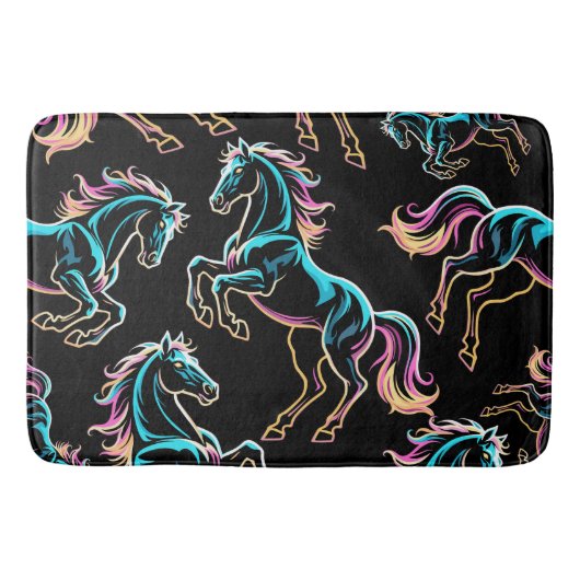 Pferd Neonlicht Glitch Retro Stil Badematte (Vorderseite)