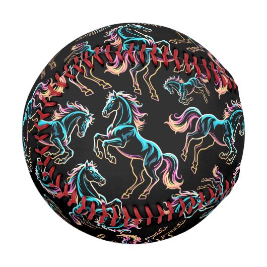 Pferd Neonlicht Glitch Retro-Stil Baseball (Vorderseite Links)