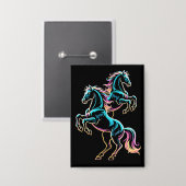 Pferd Neonlicht Glitch Retro-Stil Button (Vorderseite/Rückseite)