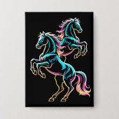 Pferd Neonlicht Glitch Retro-Stil Button (Vorderseite)