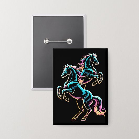 Pferd Neonlicht Glitch Retro-Stil Button (Vorderseite/Rückseite)