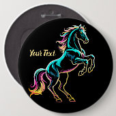 Pferd Neonlicht Glitch Retro-Stil Button (Vorne & Hinten)