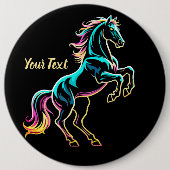 Pferd Neonlicht Glitch Retro-Stil Button (Vorderseite)