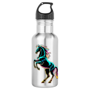 Pferd Neonlicht Glitch Retro-Stil Edelstahlflasche