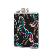 Pferd Neonlicht Glitch Retro-Stil Flachmann (Links)