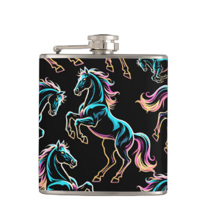 Pferd Neonlicht Glitch Retro-Stil Flachmann