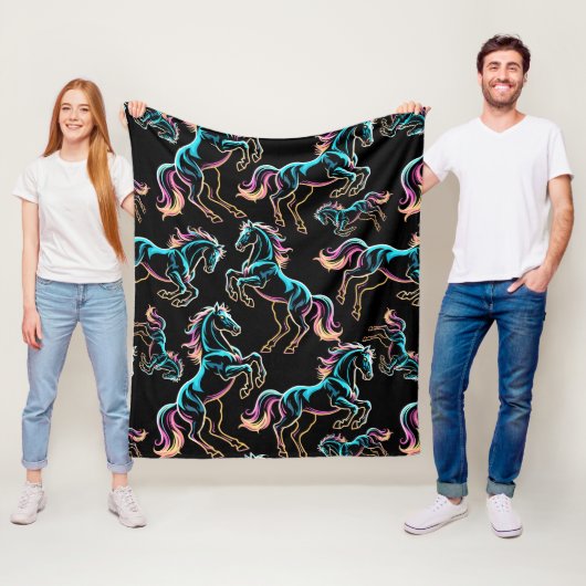 Pferd Neonlicht Glitch Retro-Stil Fleecedecke (Beispiel)