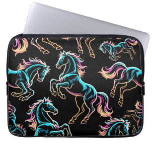 Pferd Neonlicht Glitch Retro-Stil Laptopschutzhülle