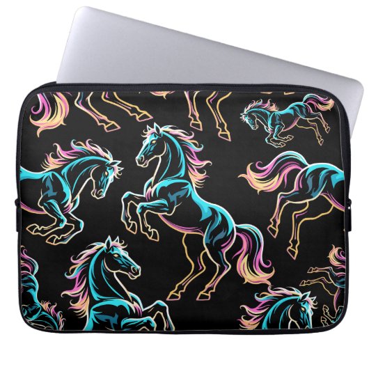 Pferd Neonlicht Glitch Retro-Stil Laptopschutzhülle (Vorderseite)