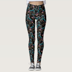 Pferd Neonlicht Glitch Retro Stil Leggings