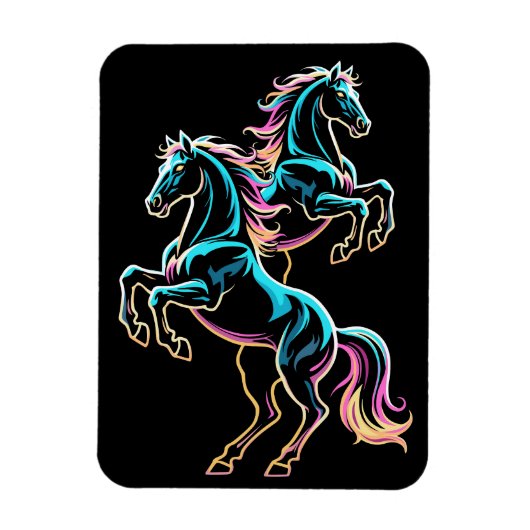Pferd Neonlicht Glitch Retro-Stil Magnet (Vertikal)