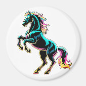 Pferd Neonlicht Glitch Retro-Stil Magnet (Vorne)
