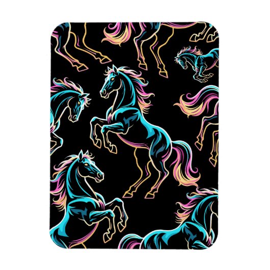 Pferd Neonlicht Glitch Retro-Stil Magnet (Vertikal)