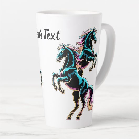 Pferd Neonlicht Glitch Retro-Stil Milchtasse (Rechte Ecke)