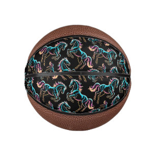 Pferd Neonlicht Glitch Retro-Stil Mini Basketball