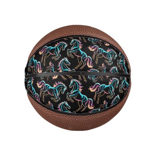 Pferd Neonlicht Glitch Retro-Stil Mini Basketball (Vorderseite)