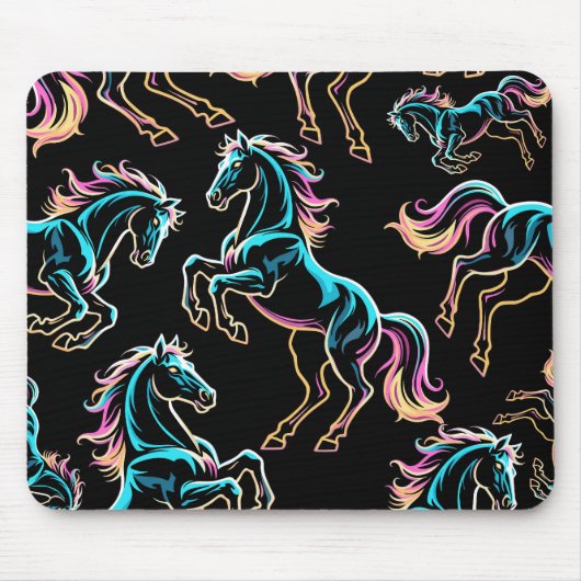 Pferd Neonlicht Glitch Retro-Stil Mousepad (Vorne)