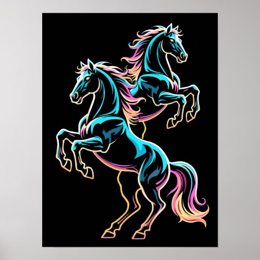 Pferd Neonlicht Glitch Retro-Stil Poster (Vorne)