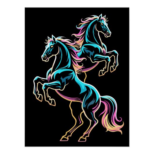 Pferd Neonlicht Glitch Retro-Stil Poster (Vorderseite)