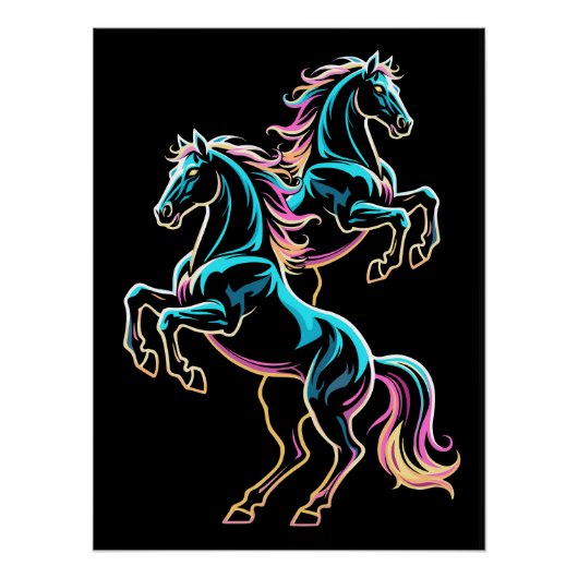 Pferd Neonlicht Glitch Retro-Stil Poster (Vorderseite)