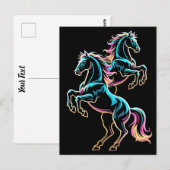 Pferd Neonlicht Glitch Retro-Stil Postkarte (Vorne/Hinten)