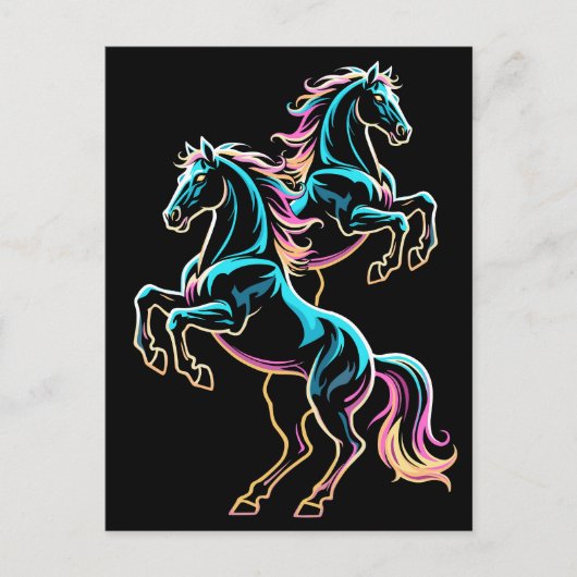Pferd Neonlicht Glitch Retro-Stil Postkarte (Vorderseite)