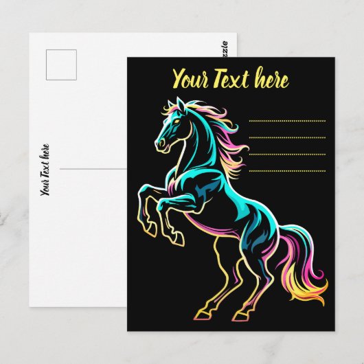 Pferd Neonlicht Glitch Retro-Stil Postkarte (Vorne/Hinten)