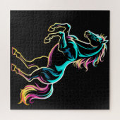 Pferd Neonlicht Glitch Retro-Stil Puzzle (Horizontal)
