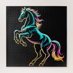 Pferd Neonlicht Glitch Retro-Stil Puzzle