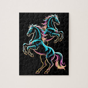 Pferd Neonlicht Glitch Retro-Stil Puzzle