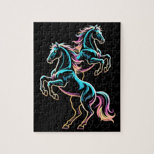 Pferd Neonlicht Glitch Retro-Stil Puzzle (Vertikal)