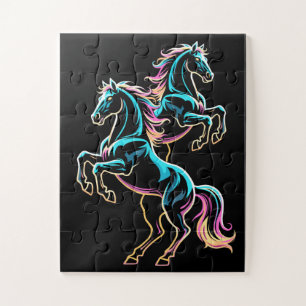 Pferd Neonlicht Glitch Retro-Stil Puzzle