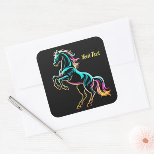 Pferd Neonlicht Glitch Retro-Stil Quadratischer Aufkleber