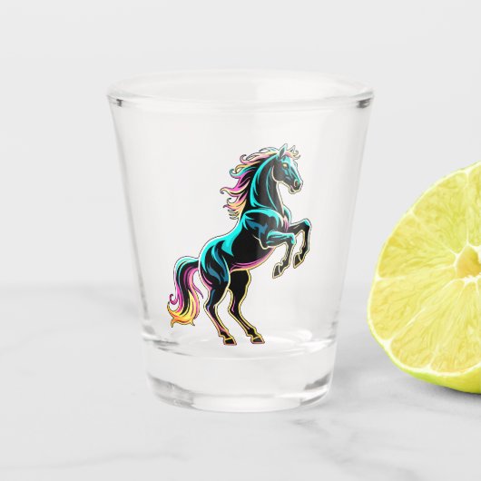 Pferd Neonlicht Glitch Retro-Stil Schnapsglas (Vorderseite)