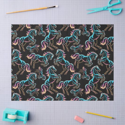 Pferd Neonlicht Glitch Retro-Stil Seidenpapier (Basteln)
