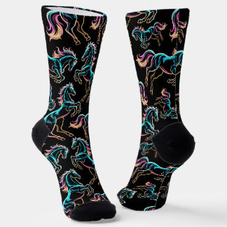Pferd Neonlicht Glitch Retro-Stil Socken